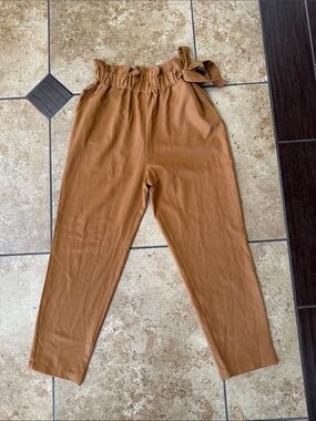 Blu Pepper Paperbag Waist Straight Leg Pants - RUST Brown